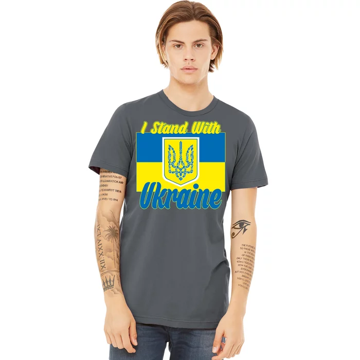 I Stand With Ukraine Coat Of Arms Flag Support Ukraine Premium T-Shirt