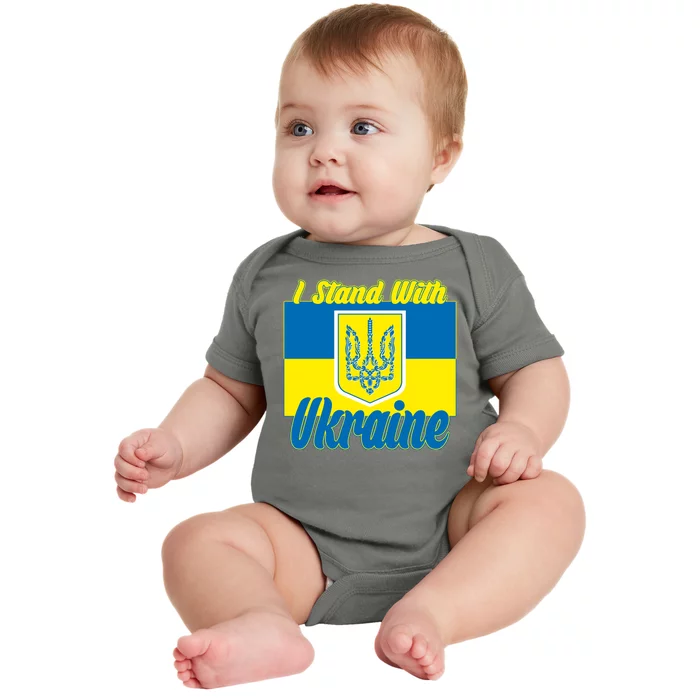 I Stand With Ukraine Coat Of Arms Flag Support Ukraine Baby Bodysuit