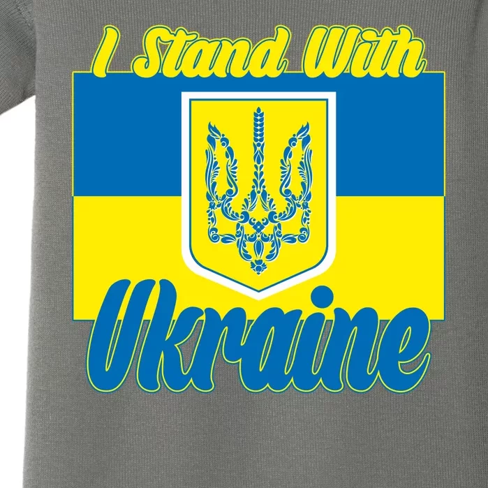 I Stand With Ukraine Coat Of Arms Flag Support Ukraine Baby Bodysuit