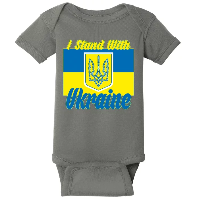 I Stand With Ukraine Coat Of Arms Flag Support Ukraine Baby Bodysuit