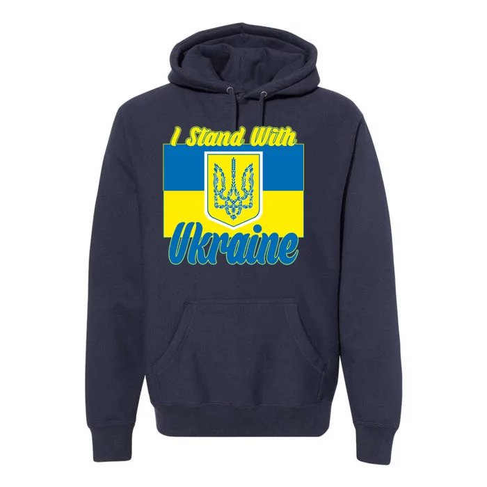 I Stand With Ukraine Coat Of Arms Flag Support Ukraine Premium Hoodie