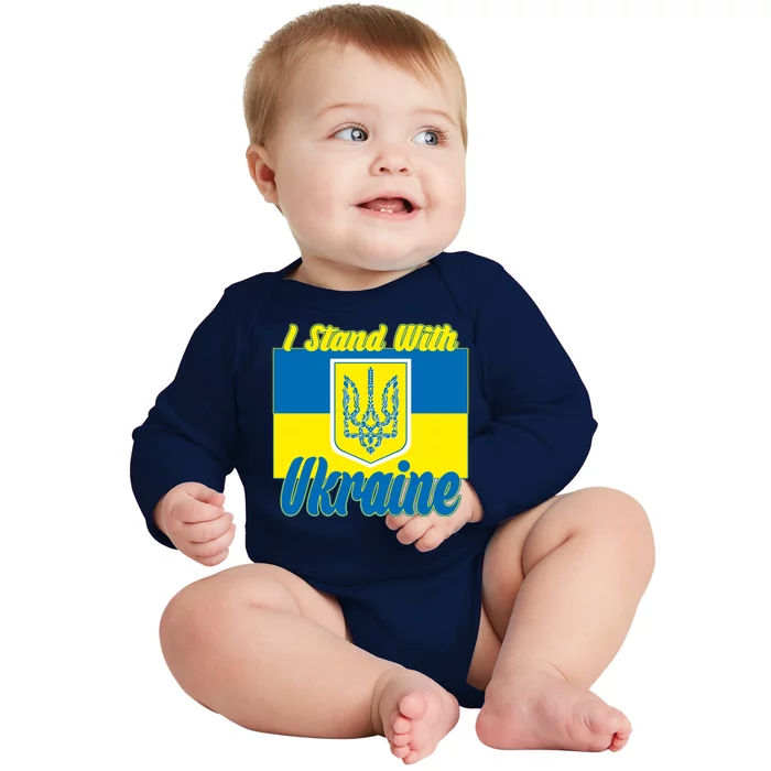 I Stand With Ukraine Coat Of Arms Flag Support Ukraine Baby Long Sleeve Bodysuit