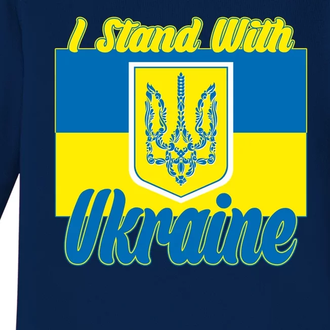 I Stand With Ukraine Coat Of Arms Flag Support Ukraine Baby Long Sleeve Bodysuit