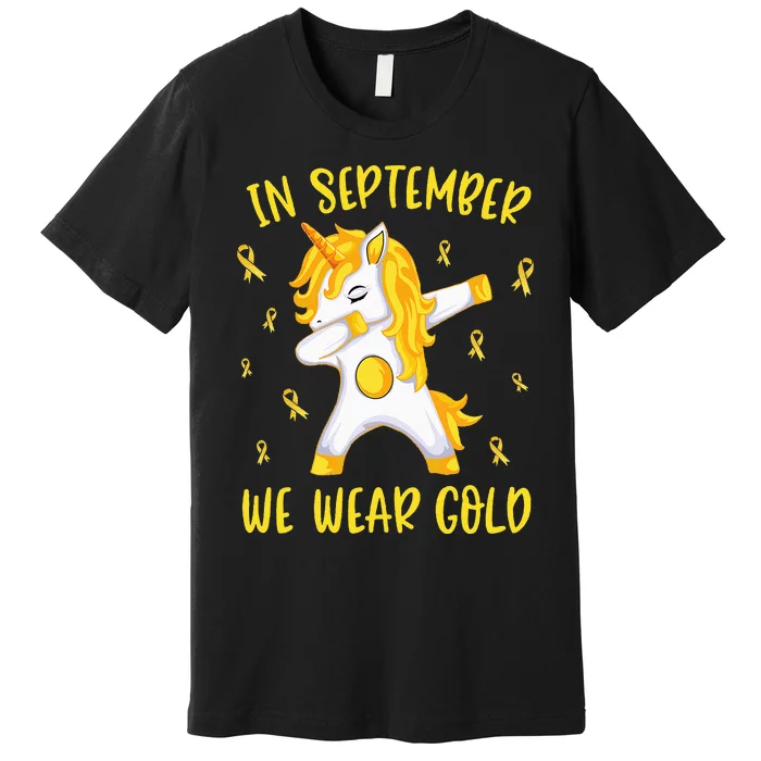 In September We Wear Gold Unicorn Childhood Cancer Awareness Premium T-Shirt