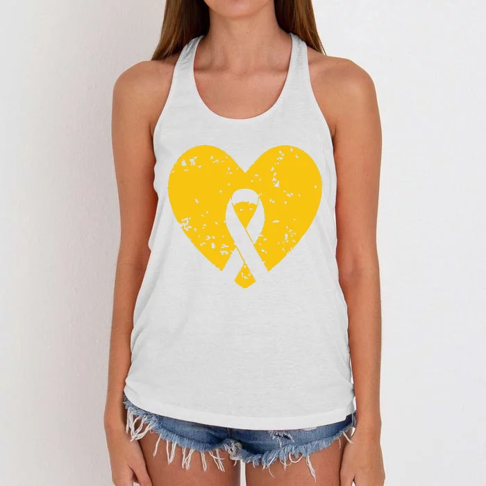 In September We Wear Gold Childhood Cancer Awareness Ribbon Women's Knotted Racerback Tank