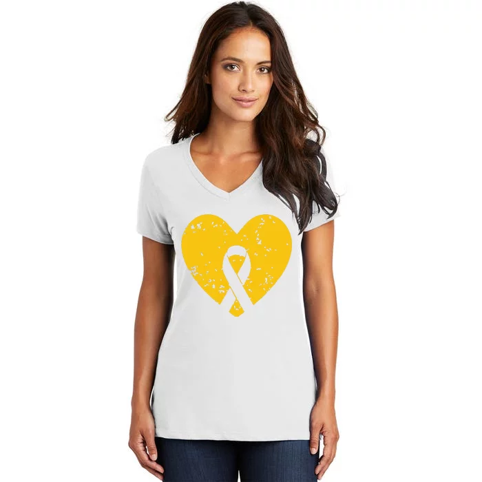 In September We Wear Gold Childhood Cancer Awareness Ribbon Women's V-Neck T-Shirt