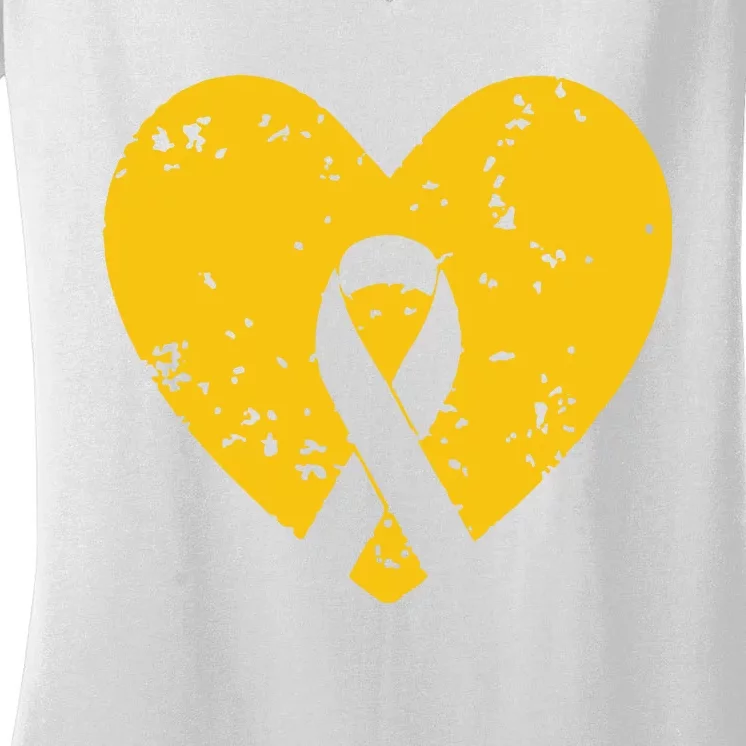 In September We Wear Gold Childhood Cancer Awareness Ribbon Women's V-Neck T-Shirt