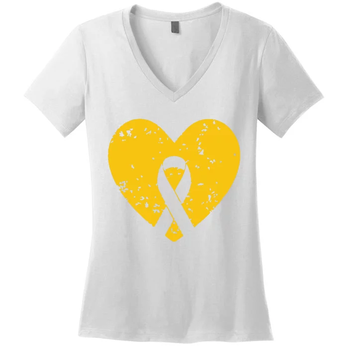 In September We Wear Gold Childhood Cancer Awareness Ribbon Women's V-Neck T-Shirt