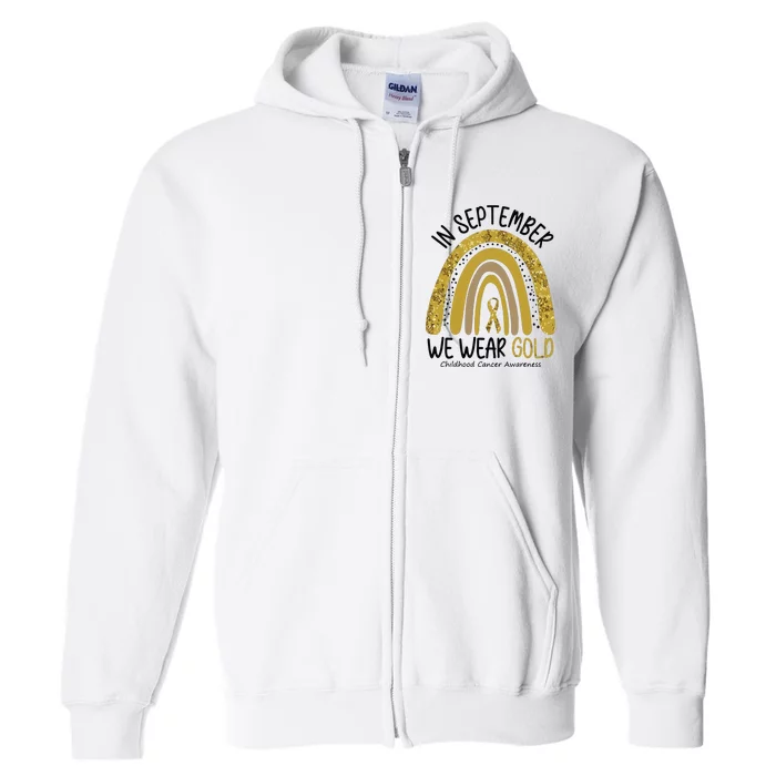 In September We Wear Gold Childhood Cancer Awareness Rainbow Full Zip Hoodie