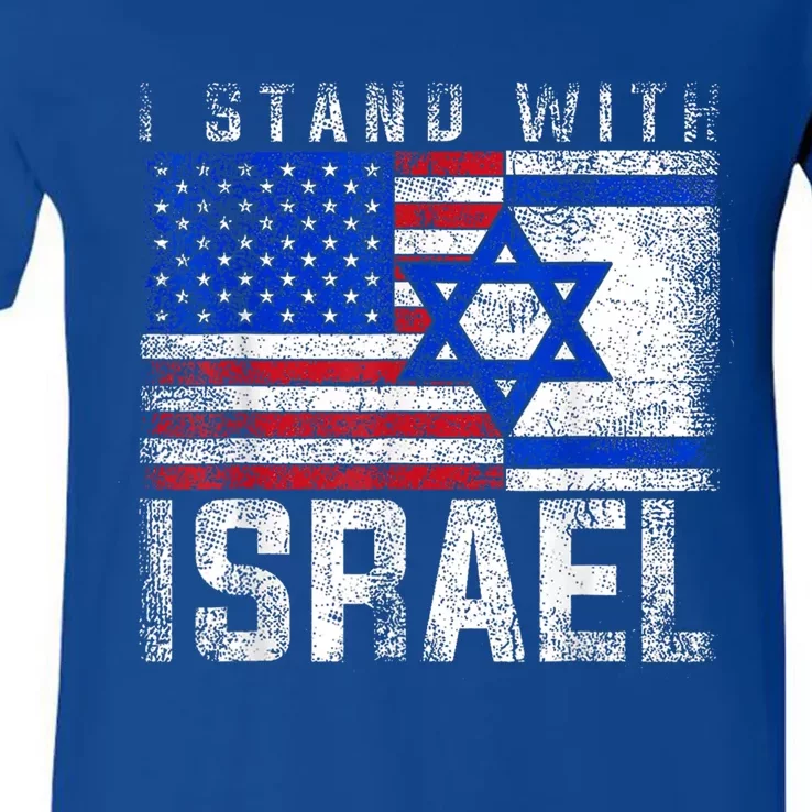 I Stand With Israel Patriotic USA and Israel Flag V-Neck T-Shirt