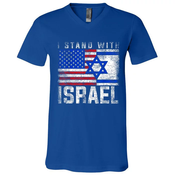 I Stand With Israel Patriotic USA and Israel Flag V-Neck T-Shirt