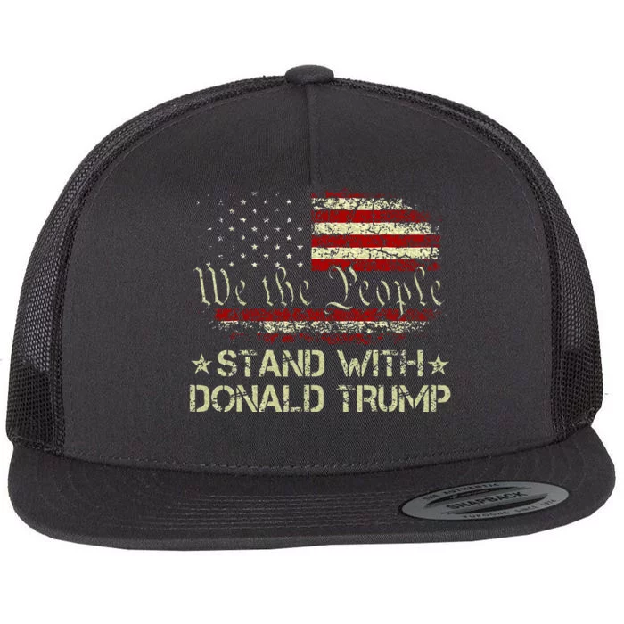 I Stand With Donald Trump Support Pro Trump American Flag Flat Bill Trucker Hat