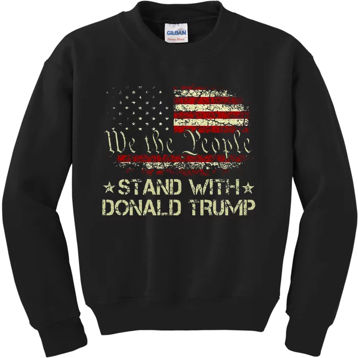 I Stand With Donald Trump Support Pro Trump American Flag Kids Sweatshirt