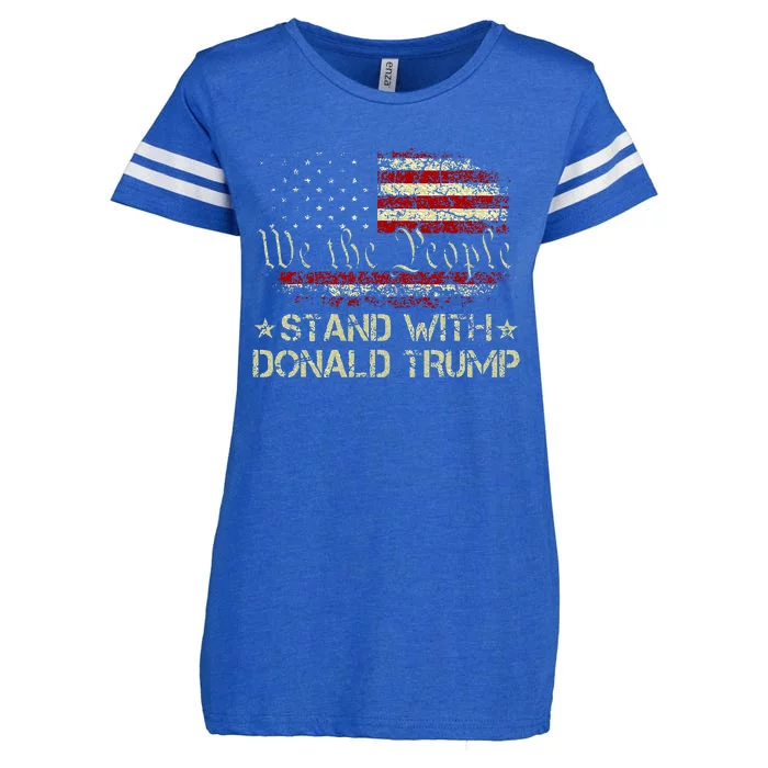 I Stand With Donald Trump Support Pro Trump American Flag Enza Ladies Jersey Football T-Shirt