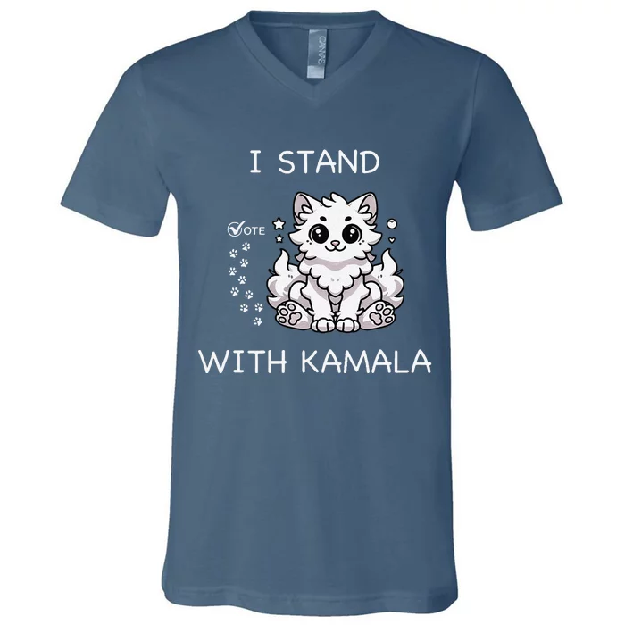 I Stand With Kamala Harris Cat Ladies Madam President V-Neck T-Shirt