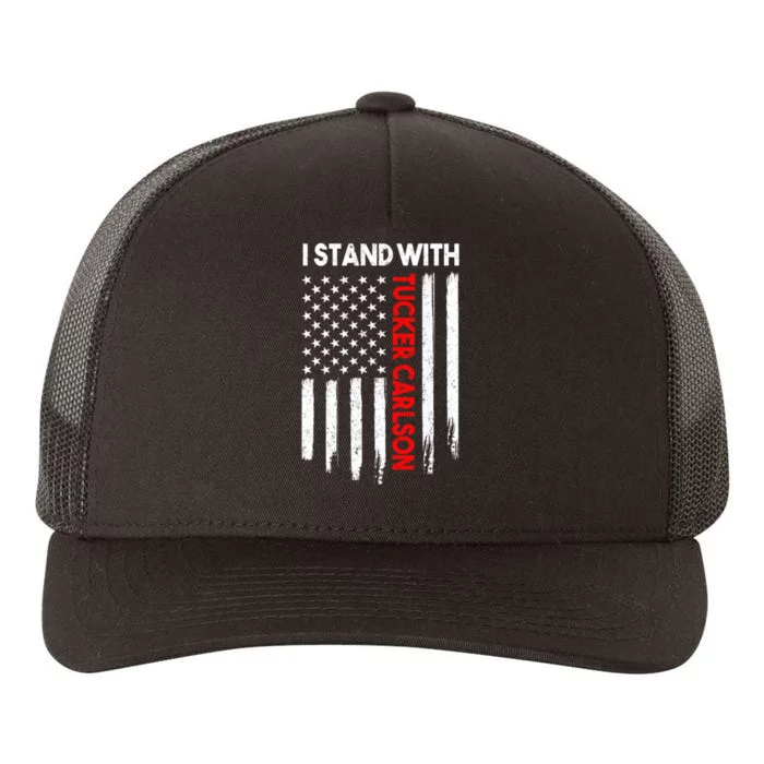 I Stand With Tucker Carlson Vintage American Flag Yupoong Adult 5-Panel Trucker Hat