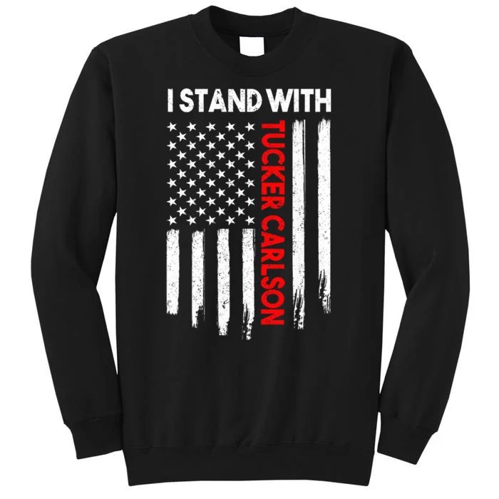 I Stand With Tucker Carlson Vintage American Flag Tall Sweatshirt