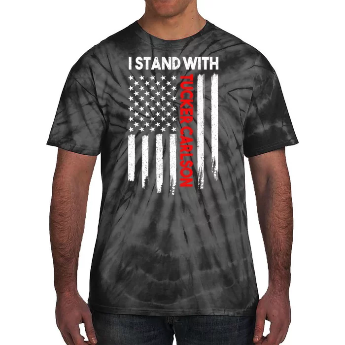 I Stand With Tucker Carlson Vintage American Flag Tie-Dye T-Shirt