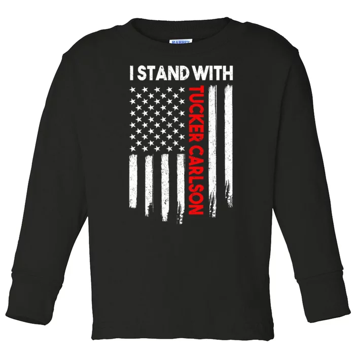 I Stand With Tucker Carlson Vintage American Flag Toddler Long Sleeve Shirt