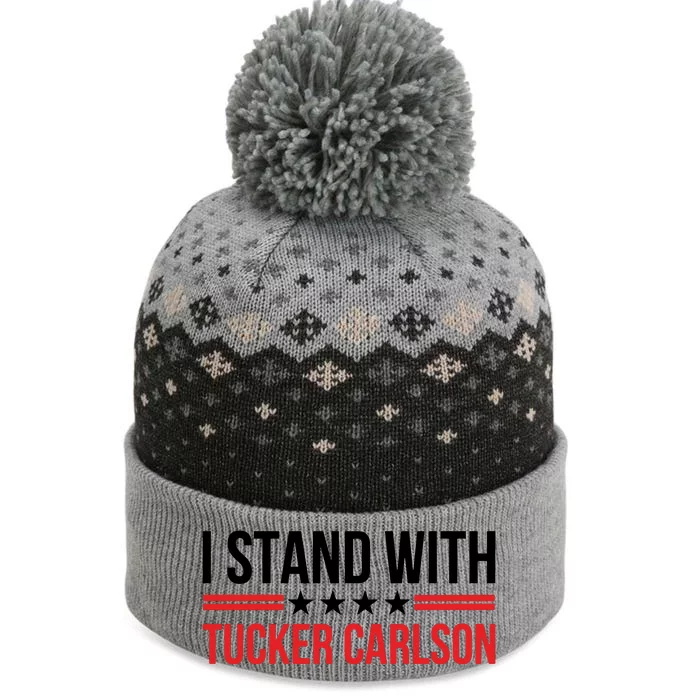 I Stand With Tucker Carlson Vintage American Flag The Baniff Cuffed Pom Beanie