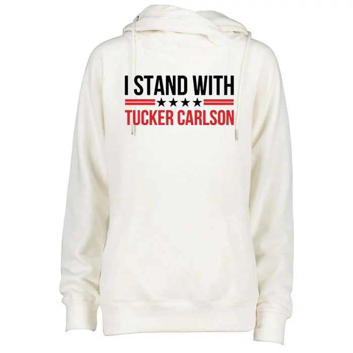 I Stand With Tucker Carlson Vintage American Flag Womens Funnel Neck Pullover Hood