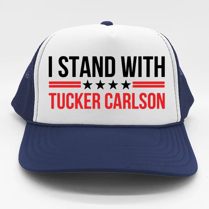 I Stand With Tucker Carlson Vintage American Flag Trucker Hat