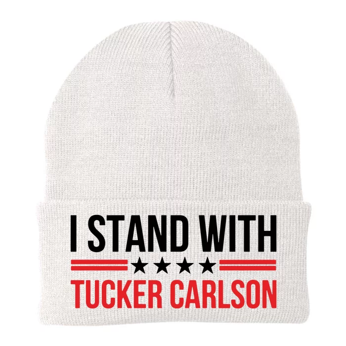 I Stand With Tucker Carlson Vintage American Flag Knit Cap Winter Beanie