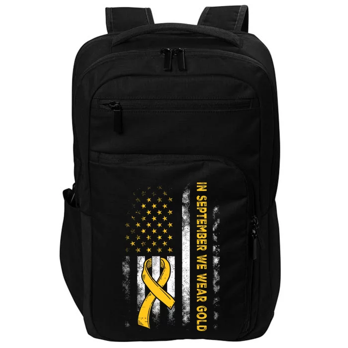 In September We Wear Gold Us Flag Childhood Cancer Awareness Impact Tech Backpack