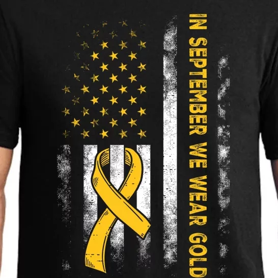 In September We Wear Gold Us Flag Childhood Cancer Awareness Pajama Set