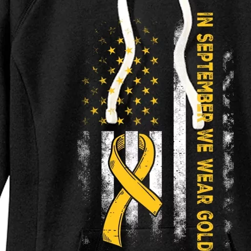 In September We Wear Gold Us Flag Childhood Cancer Awareness Women's Fleece Hoodie