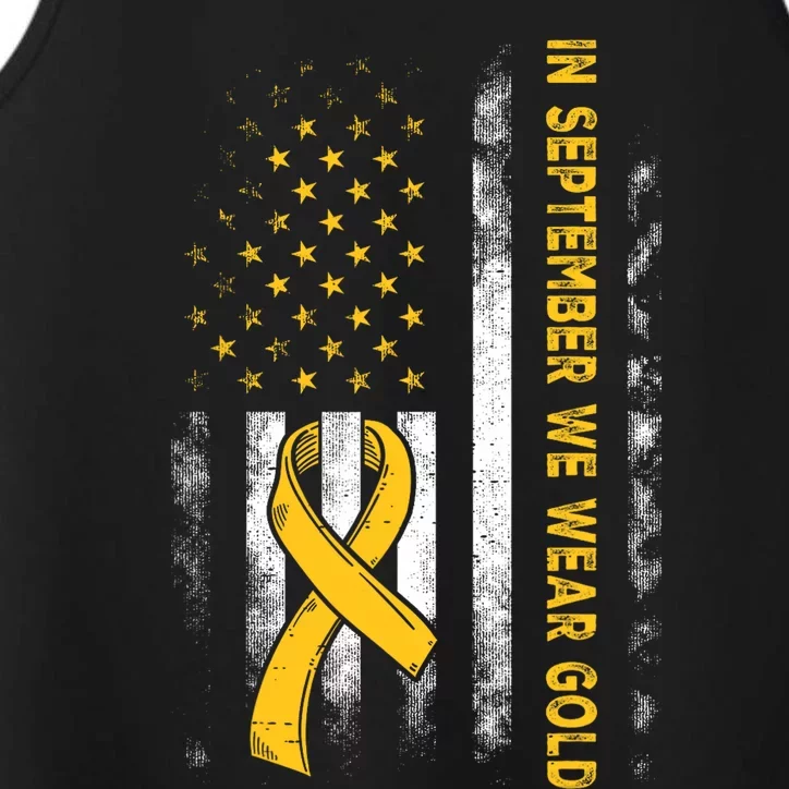 In September We Wear Gold Us Flag Childhood Cancer Awareness Performance Tank