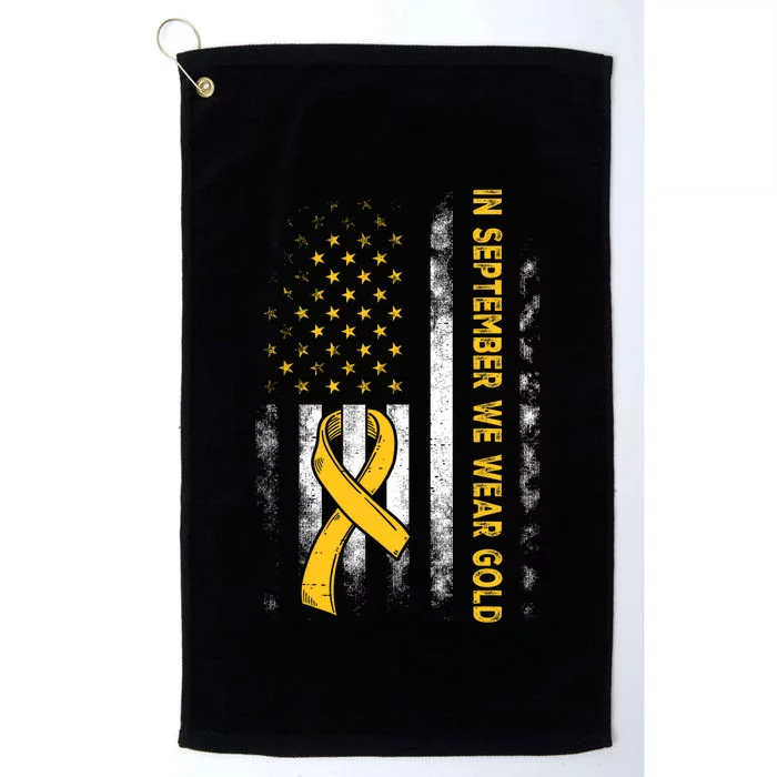 In September We Wear Gold Us Flag Childhood Cancer Awareness Platinum Collection Golf Towel