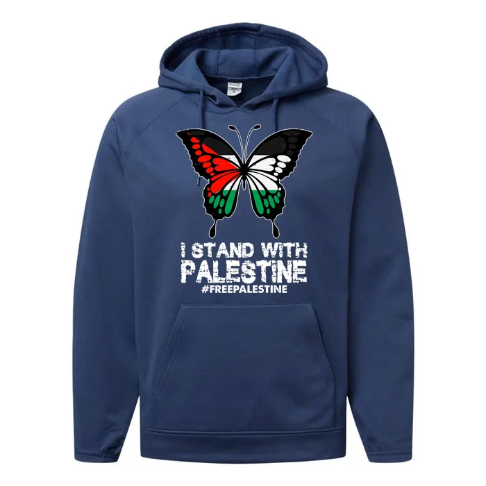 I Stand With Palestine Free Palestine Butterfly Performance Fleece Hoodie