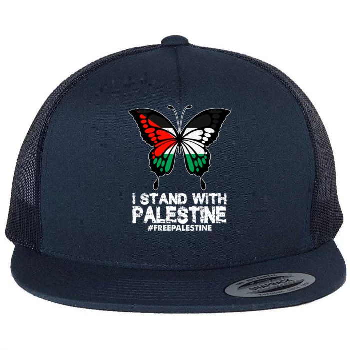 I Stand With Palestine Free Palestine Butterfly Flat Bill Trucker Hat