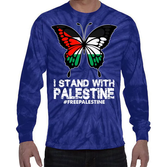 I Stand With Palestine Free Palestine Butterfly Tie-Dye Long Sleeve Shirt