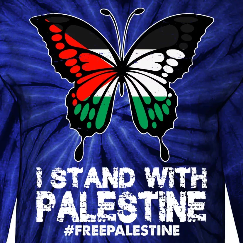 I Stand With Palestine Free Palestine Butterfly Tie-Dye Long Sleeve Shirt