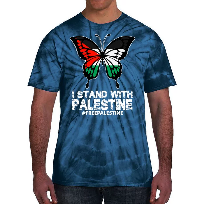 I Stand With Palestine Free Palestine Butterfly Tie-Dye T-Shirt