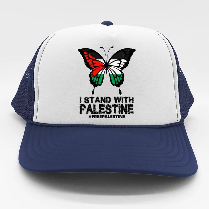 I Stand With Palestine Free Palestine Butterfly Trucker Hat