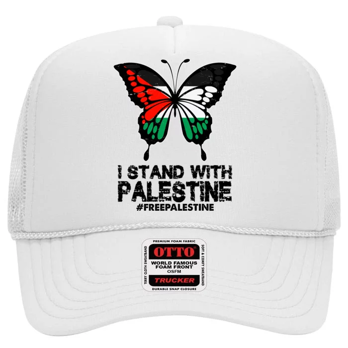 I Stand With Palestine Free Palestine Butterfly High Crown Mesh Trucker Hat