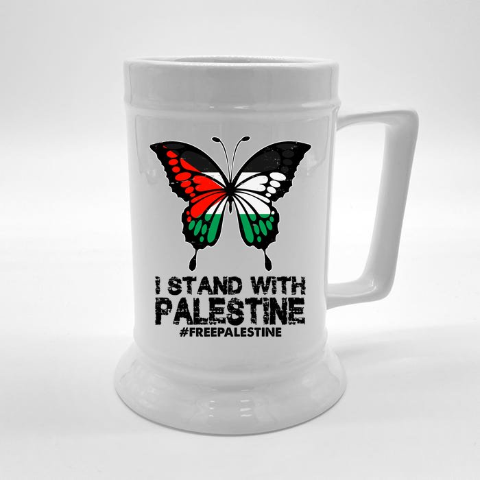 I Stand With Palestine Free Palestine Butterfly Front & Back Beer Stein