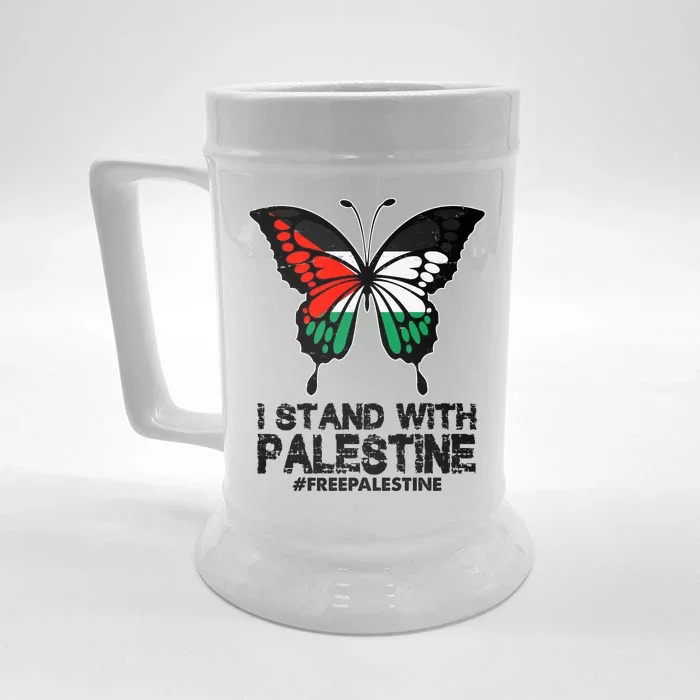 I Stand With Palestine Free Palestine Butterfly Front & Back Beer Stein