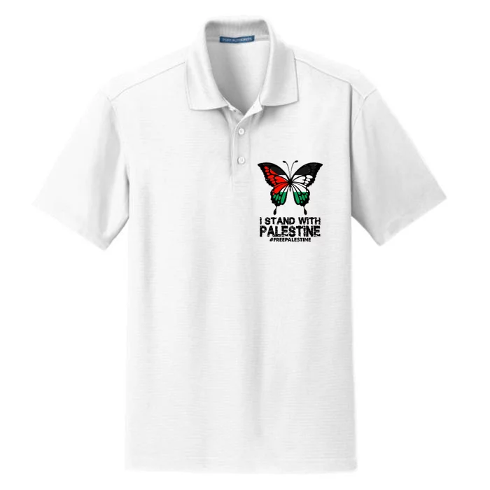 I Stand With Palestine Free Palestine Butterfly Dry Zone Grid Performance Polo