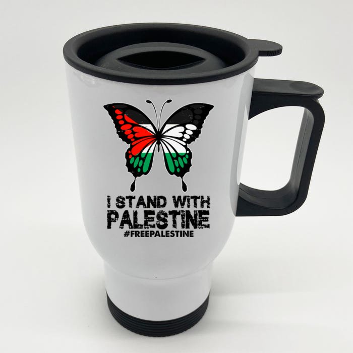 I Stand With Palestine Free Palestine Butterfly Front & Back Stainless Steel Travel Mug