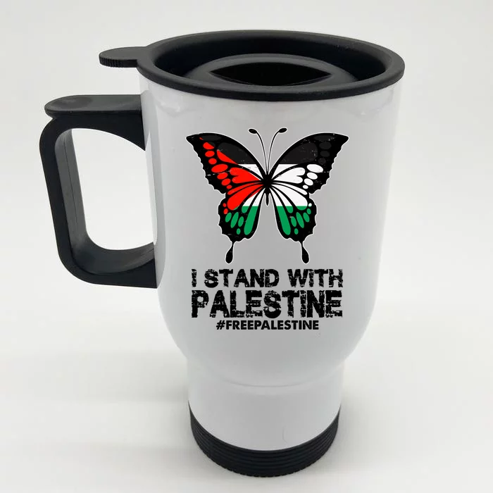 I Stand With Palestine Free Palestine Butterfly Front & Back Stainless Steel Travel Mug