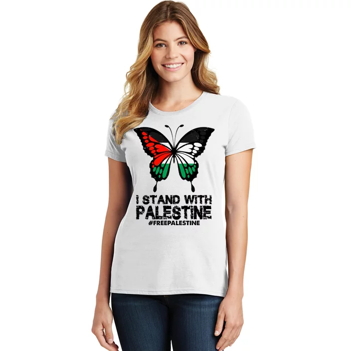 I Stand With Palestine Free Palestine Butterfly Women's T-Shirt