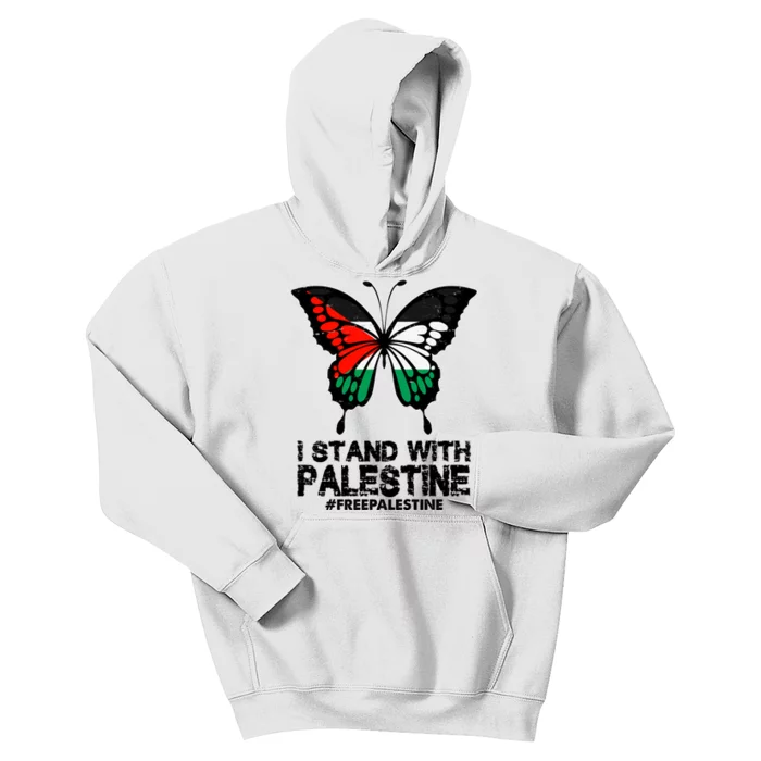 I Stand With Palestine Free Palestine Butterfly Kids Hoodie