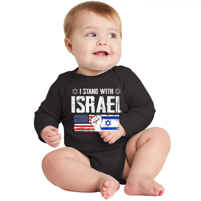 I Stand With Israel Usa Israili Flag Patriotic Baby Long Sleeve Bodysuit