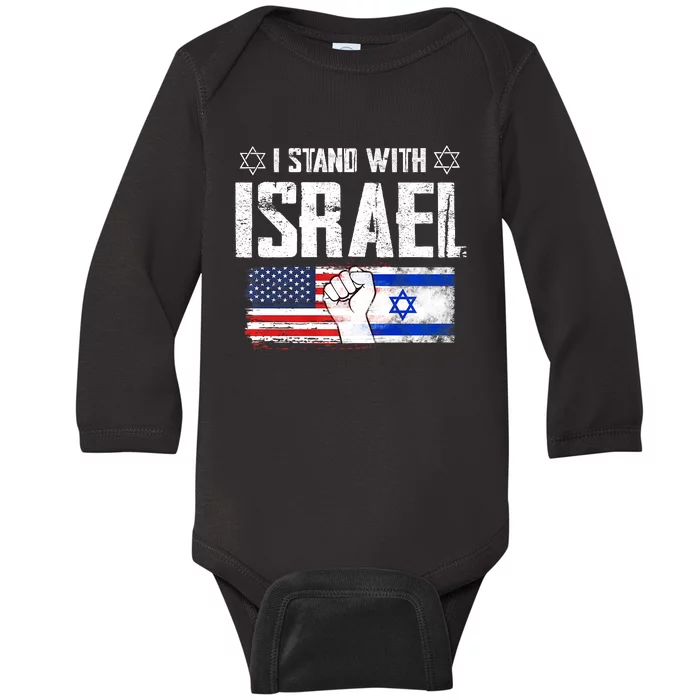 I Stand With Israel Usa Israili Flag Patriotic Baby Long Sleeve Bodysuit