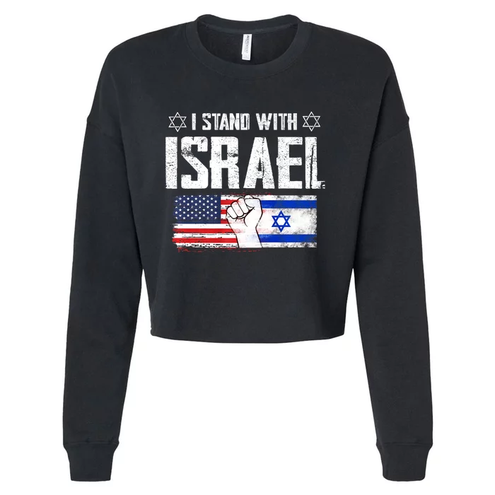 I Stand With Israel Usa Israili Flag Patriotic Cropped Pullover Crew