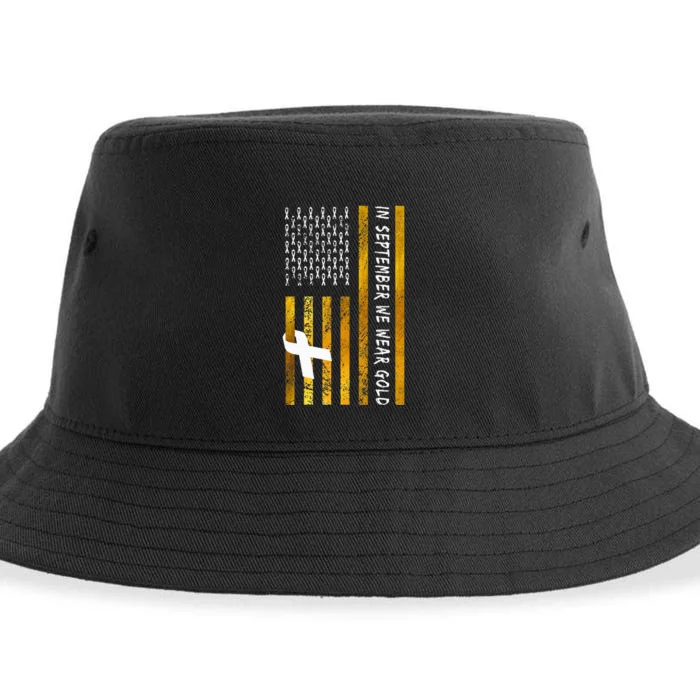 In September We Wear Gold Childhood Cancer Awareness flag Sustainable Bucket Hat